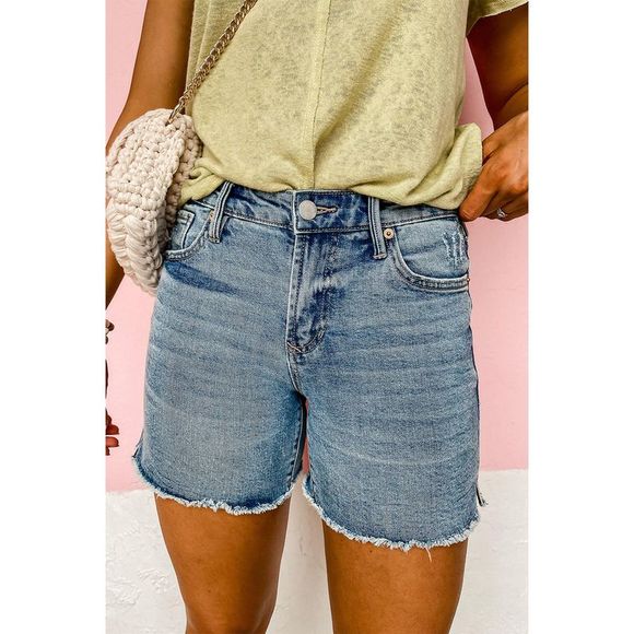 Azura ExchangeSky Blue Raw Hem High Waist Denim Shorts